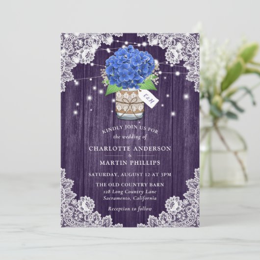 Invitation Russe violet et bleu Mariage Hydrangea (Debout devant)