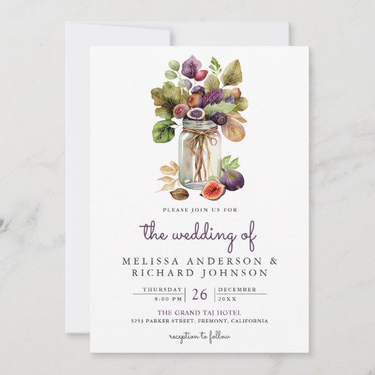 Invitation Russe violet Fig Mason Jar Tout en un Mariage (Devant)