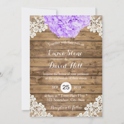 Invitation Russe violet Hydrangea Floral dentelle Mariage (Devant)