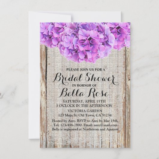 Invitation Russe violet hydrangée douche nuptiale ph1 (Devant)