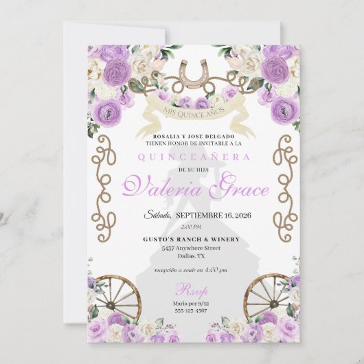 Invitation Russe violet Occidental Charro Femme Quinceañera (Devant)