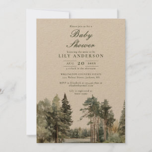 Invitation Russe Watercolor Lake Forest Baby shower forestier