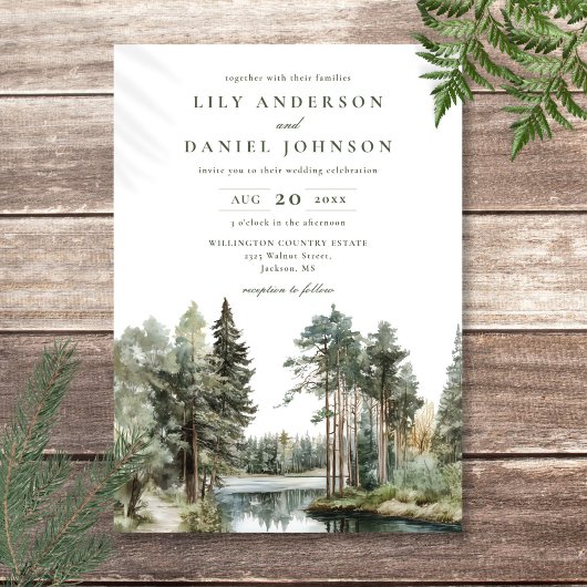 Invitation Russe Watercolor Lake Forest Mariage de bois