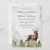 Invitation Russe Watercolor Mountain Forest Deer Mariage (Devant)