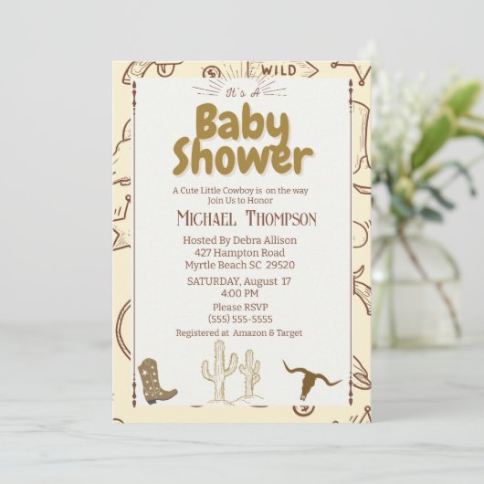 Invitation Russe Western Boho Cowboy Baby shower Party (Debout devant)