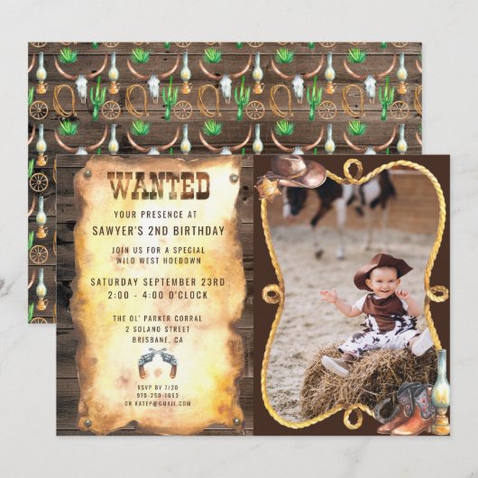 Invitation Russe Western Rodeo Cowboy fête d'anniversaire (Devant / Derrière)