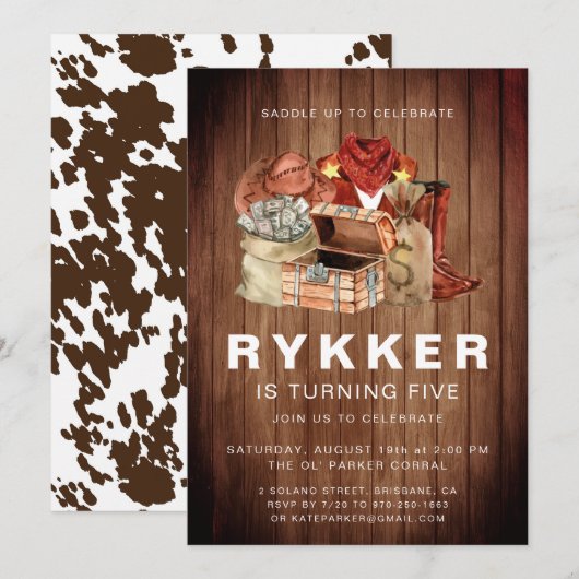 Invitation Russe Western Rodeo Cowboy fête d'anniversaire (Devant / Derrière)