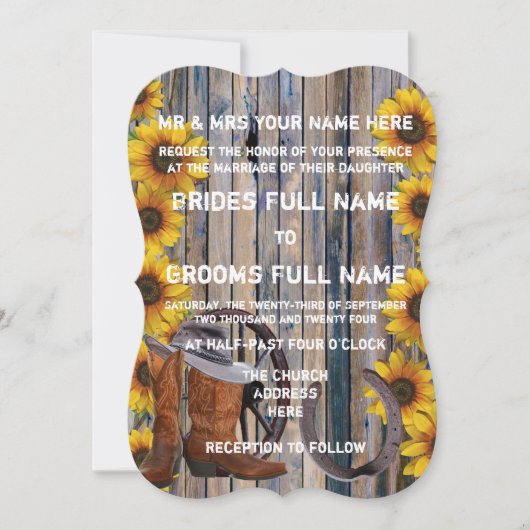 Invitation Russe western style cowboy mariage (Devant)