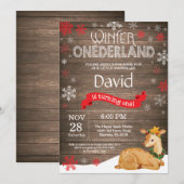 Invitation Russe Winter Onederland Cerf 1er anniversaire (Devant / Derrière)