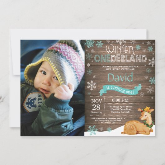 Invitation Russe Winter Onederland Cerf 1er anniversaire (Devant)