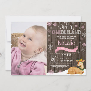 Invitation Russe Winter Onederland Cerf 1er anniversaire