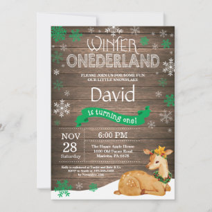 Invitation Russe Winter Onederland Cerf 1er anniversaire