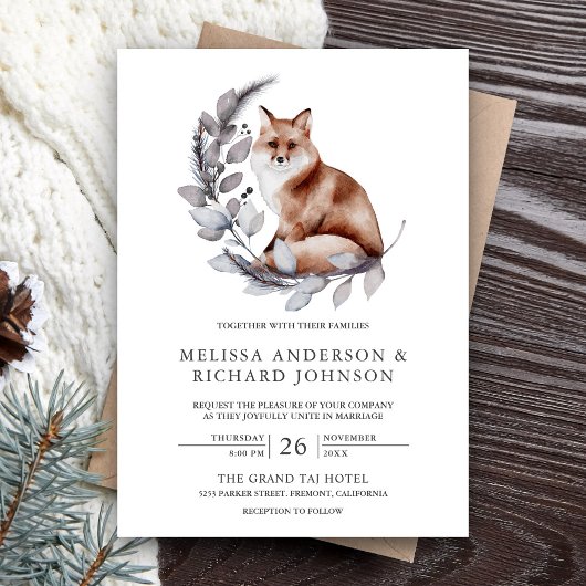 Invitation Russe Woodland Watercolor Forest Fox Mariage