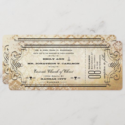 Invitation Russie Pays Ticket Typographie Mariage Invite (Devant / Derrière)