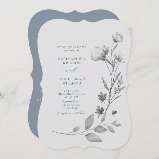 Invitation Russie Silver Floral Mariage Inviter (Devant / Derrière)