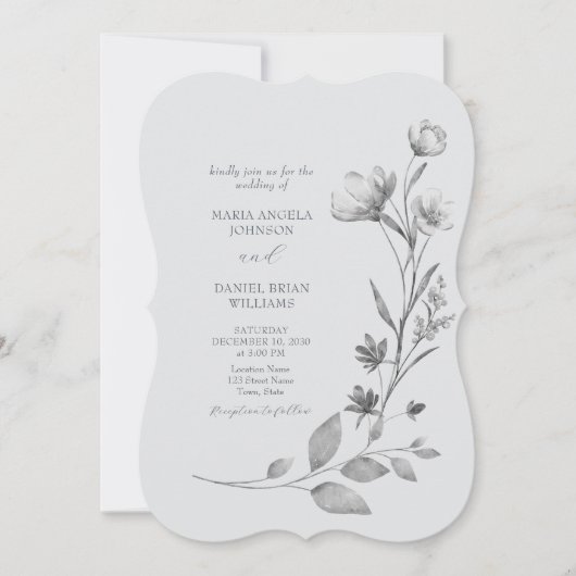 Invitation Russie Silver Floral Mariage Inviter (Devant)