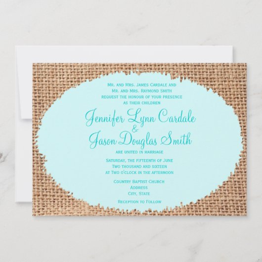 Invitation Russie : Un mariage bleu Burlap (Devant)