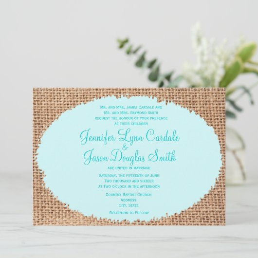 Invitation Russie : Un mariage bleu Burlap (Debout devant)