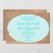 Invitation Russie : Un mariage bleu Burlap (Devant / Derrière)