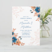 Invitation Rust et bleu Aquarelle Florals Couples Douche (Debout devant)