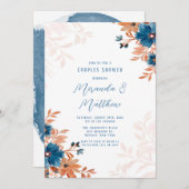 Invitation Rust et bleu Aquarelle Florals Couples Douche (Devant / Derrière)