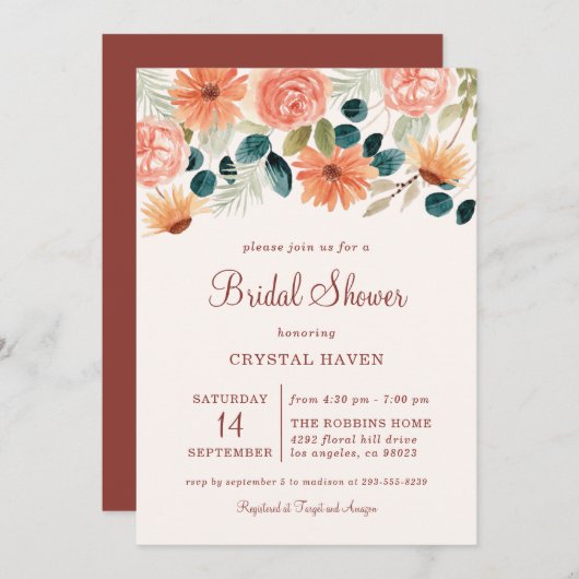 Invitation Rust Fall Floral Field Flower Automne Fête des mar (Devant / Derrière)