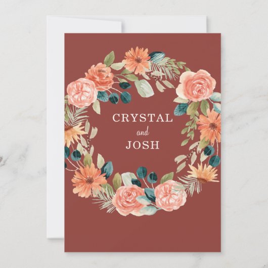Invitation Rust Fall Floral Field Flowers Automne Mariage (Dos)