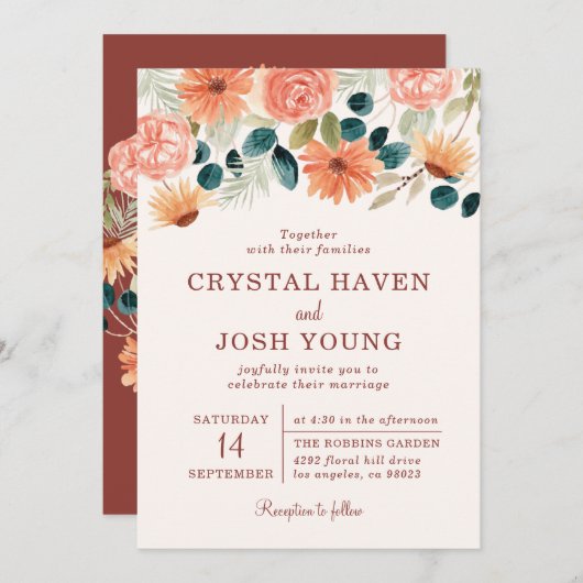 Invitation Rust Fall Floral Field Flowers Automne Mariage (Devant / Derrière)