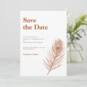 Invitation Rust Feather Terracotta Mariage Enregistrer La Dat (Debout devant)