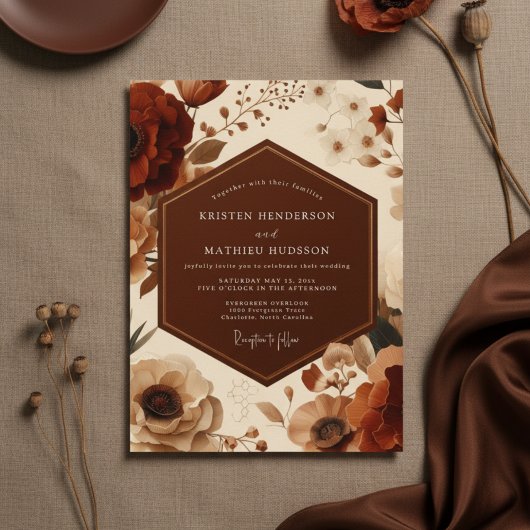 Invitation Rust Floral Autumn Romance Wedding