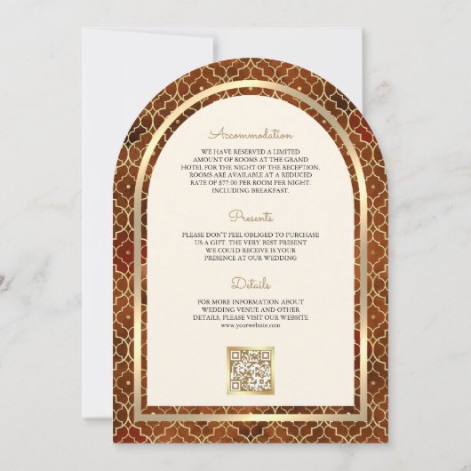 Invitation Rust Gold Marocain QR Code Sikh Arch Mariage (Dos)