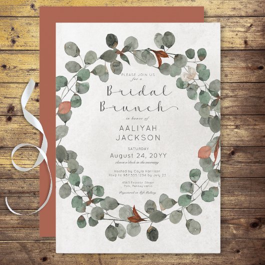 Invitation Rust & Green Eucalyptus Moderne Brunch nuptial