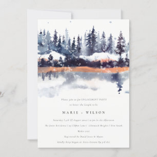 Invitation Rust Navy Winter Pine Forest Fiançailles de neige