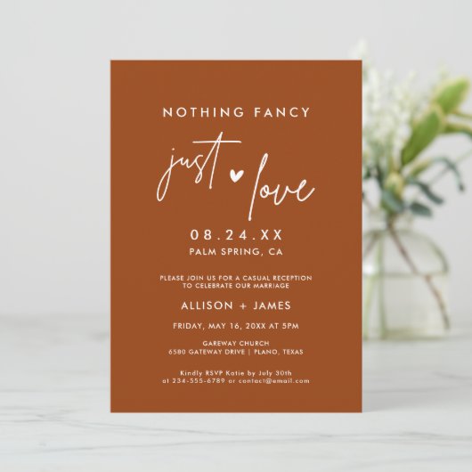Invitation Rust Nothing Fancy Just Love Elopement Réception (Debout devant)