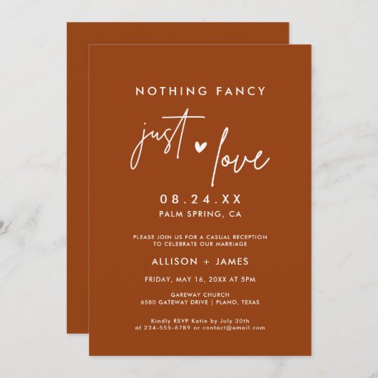 Invitation Rust Nothing Fancy Just Love Elopement Réception (Devant / Derrière)