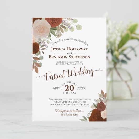 Invitation Rust Orange Automne Aquarelle Floral Mariage virtu (Debout devant)