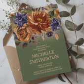 Invitation Rust Orange Bleu Floral Vert 100e anniversaire