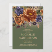 Invitation Rust Orange Bleu Floral Vert 90e anniversaire (Devant)