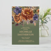 Invitation Rust Orange Bleu Floral Vert 90e Anniversaire Invi