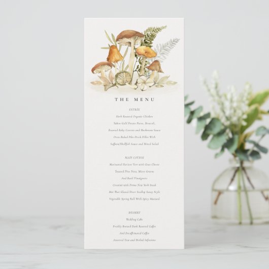 Invitation Rust Orange Champagne Fern Folid Menu Mariage (Debout devant)