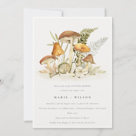 Invitation Rust Orange Champignons Fern Foliage Couples Douch (Devant)