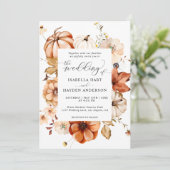 Invitation Rust Orange Fall Terme Citrouille Floral Mariage (Debout devant)
