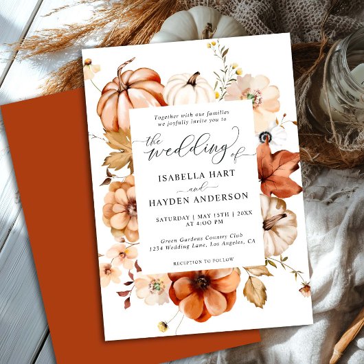 Invitation Rust Orange Fall Terme Citrouille Floral Mariage