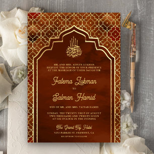 Invitation Rust Orange Gold Arch Marocain Mariage musulman
