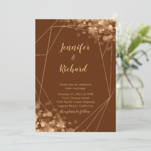 Invitation Rust Orange & Gold Frame avec Bokeh Lights (Debout devant)