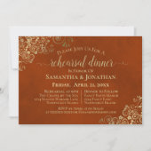 Invitation Rust Orange & Or Dentelle Mariage Répétition & Dîn (Devant)