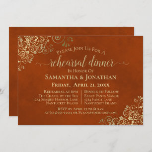 Invitation Rust Orange & Or Dentelle Mariage Répétition & Dîn