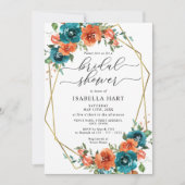 Invitation Rust Orange Turquoise Burnt Or Fête des mariées Fl (Devant)