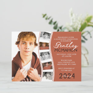 Invitation Rust Orange Unique Filmstrip 6 Photo Graduation En