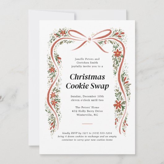 Invitation Rust Red Bow et Poinsettias Noël (Devant)